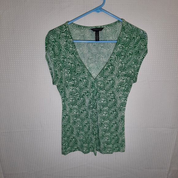 Banana Republic S Green Stretch Blouse Concentric Circle Print Short Sleeve Top - Picture 1 of 4